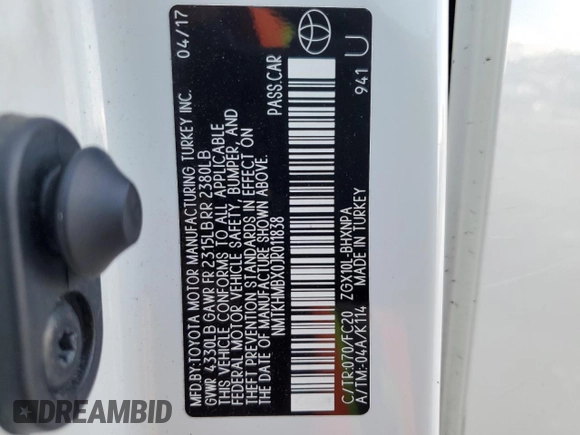 2018 Toyota C-HR XLE with VIN NMTKHMBX0JR011838, listed as a Copart auction lot 50457495 with 108,585 mi miles and Salvage Title. Bid and sale history available at carsss.com. Image 14.
