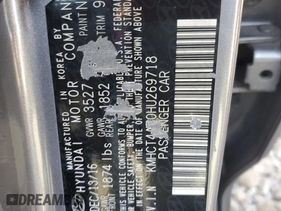 2017 Hyundai Accent SE with VIN KMHCT4AE0HU269718, listed as a Copart auction lot 47659765 with 21,136 mi miles and Salvage Title. Bid and sale history available at carsss.com. Image 13.
