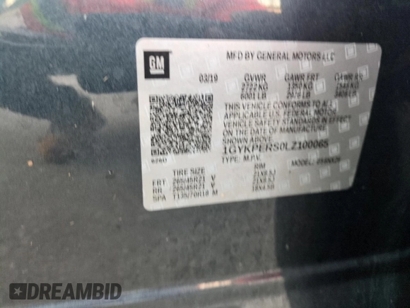 2020 Cadillac XT6 FWD Premium Luxury with VIN 1GYKPERS0LZ100065, listed as a Copart auction lot 75050224 with 0 mi miles and Non Repairable. Bid and sale history available at carsss.com. Image 14.