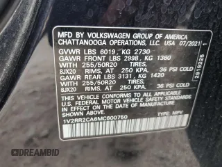 2021 Volkswagen Atlas SE с VIN 1V2RR2CA6MC600750, выставлен на аукционе Copart как лот 51966135 с пробегом 79 158 миль миль и Списание • Salvage title. История ставок и продаж доступна на DreamBid. Изображение 12.