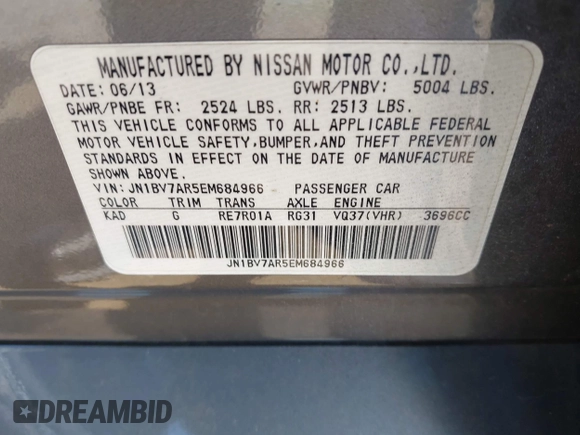 2014 Infiniti Q50 Premium with VIN JN1BV7AR5EM684966, listed as a IAAI auction lot 42306878 with 166,800 mi miles and . Bid and sale history available at DreamBid. Image 9.