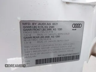 2021 Audi Q3 Premium with VIN WA1AUCF33M1096437, listed as a IAAI auction lot 41910411 with 86,837 mi miles and . Bid and sale history available at DreamBid. Image 9.