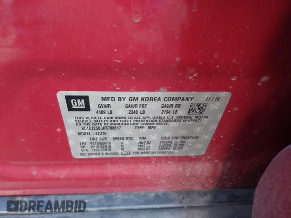 2019 Buick Encore Sport Touring with VIN KL4CJ2SB3KB788617, listed as a IAAI auction lot 41615963 with Not Provided miles and . Bid and sale history available at DreamBid. Image 9.