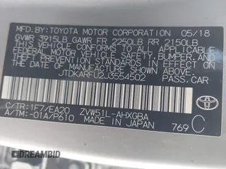 2018 Toyota Prius Two with VIN JTDKARFU2J3554502, listed as a IAAI auction lot 41592780 with 119,210 mi miles. Bid and sale history available at carsss.com. Image 9.