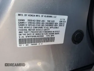2020 Honda Pilot Touring 8-Passenger with VIN 5FNYF6H96LB029385, listed as a Copart auction lot 87391534 with 68,201 mi miles and Salvage Title. Bid and sale history available at DreamBid. Image 13.