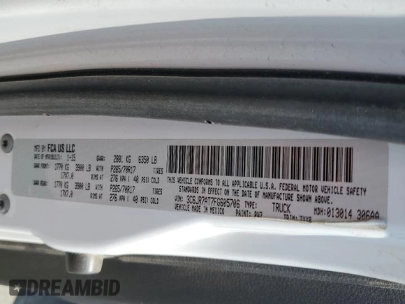 2015 Ram 1500 Express with VIN 3C6JR7AT7FG605706, listed as a Copart auction lot 62544665 with 77,670 mi miles and Salvage title. Bid and sale history available at DreamBid. Image 12.
