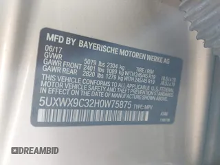 2017 BMW X3 xDrive28i with VIN 5UXWX9C32H0W75875, listed as a IAAI auction lot 41807722 with Not Provided miles and . Bid and sale history available at DreamBid. Image 9.