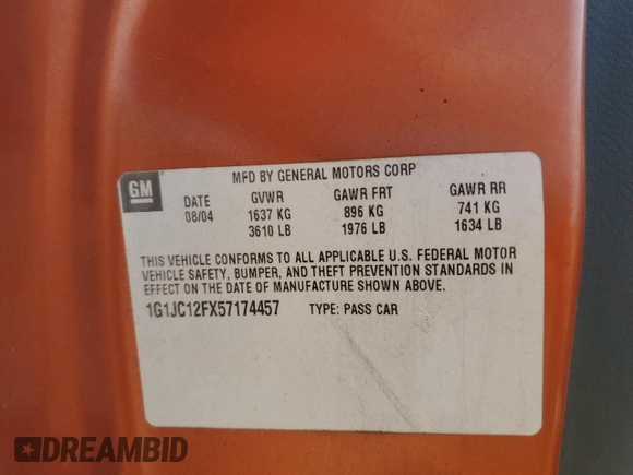 2005 Chevrolet Cavalier z VIN 1G1JC12FX57174457, wystawiony jako Copart lot #62388035 z przebiegiem 106 347 mil mil oraz Szkoda całkowita • Salvage title. Historia ofert i sprzedaży dostępna na DreamBid. Obrazek 13.