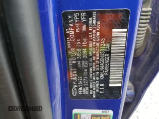 2022 Hyundai Elantra SEL z VIN KMHLN4AG6NU331243, wystawiony jako Copart lot #55490575 z przebiegiem 37 077 mil mil oraz Szkoda całkowita • Salvage title. Historia ofert i sprzedaży dostępna na DreamBid. Obrazek 13.