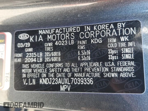 2020 Kia Soul S with VIN KNDJ23AUXL7039336, listed as a Copart auction lot 51319845 with 103,494 mi miles and Salvage Title. Bid and sale history available at DreamBid. Image 15.