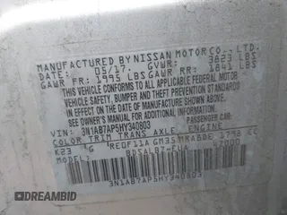 2017 Nissan Sentra SV with VIN 3N1AB7AP5HY340803, listed as a IAAI auction lot 41965988 with 97,527 mi miles. Bid and sale history available at carsss.com. Image 9.