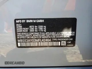 2021 BMW M3 with VIN WBS53AY03MFL42464, listed as a Copart auction lot 42829735 with 19,875 mi miles and Salvage Title. Bid and sale history available at carsss.com. Image 13.