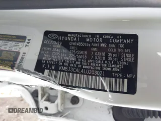 2020 Hyundai Tucson SEL z VIN KM8J3CAL4LU203021, wystawiony jako IAAI lot #42167082 z przebiegiem 49 826 mil mil oraz . Historia ofert i sprzedaży dostępna na DreamBid. Obrazek 9.