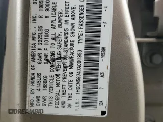 2007 Honda Accord EX с VIN 1HGCM56747A001953, выставлен на аукционе Copart как лот 59899005 с пробегом 157 143 миль миль и Чистый • Clean title. История ставок и продаж доступна на DreamBid. Изображение 12.