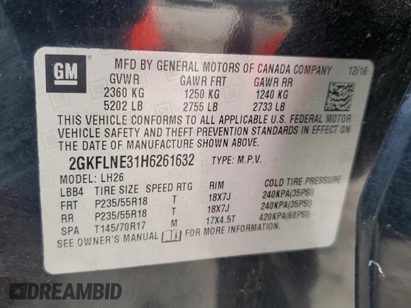 2017 GMC Terrain SLE with VIN 2GKFLNE31H6261632, listed as a Copart auction lot 47961095 with 72,533 mi miles and Salvage Title. Bid and sale history available at carsss.com. Image 15.