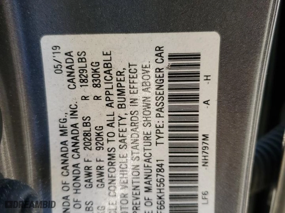 2019 Honda Civic Sedan LX with VIN 2HGFC2F66KH567841, listed as a Copart auction lot 42167145 with 86,934 mi miles and Salvage Title. Bid and sale history available at carsss.com. Image 14.