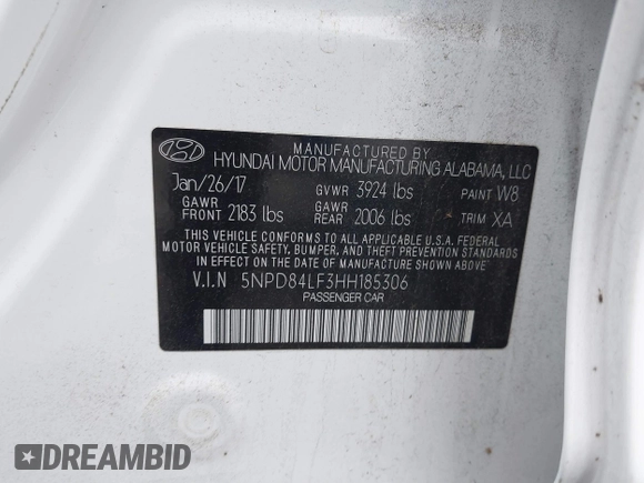 2017 Hyundai Elantra Limited with VIN 5NPD84LF3HH185306, listed as a IAAI auction lot 41195400 with 64,545 mi miles and . Bid and sale history available at DreamBid. Image 9.