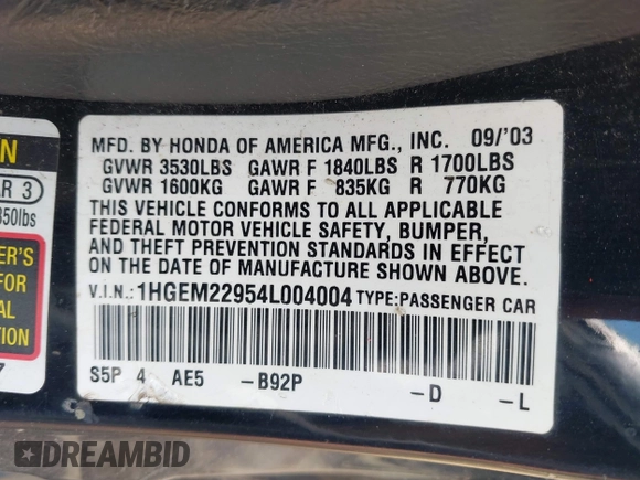 2004 Honda Civic EX с VIN 1HGEM22954L004004, выставлен на аукционе IAAI как лот 42413287 с пробегом 211 134 миль миль и . История ставок и продаж доступна на DreamBid. Изображение 9.