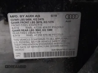 2018 Audi Q5 Premium Plus with VIN WA1BNAFY9J2144269, listed as a IAAI auction lot 41944327 with 83,867 mi miles. Bid and sale history available at carsss.com. Image 9.