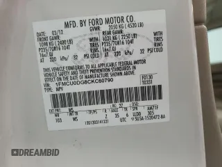 2012 Ford Escape XLT with VIN 1FMCU0DG8CKC60790, listed as a Copart auction lot 55331755 with 192,205 mi miles and Clean title. Bid and sale history available at DreamBid. Image 12.