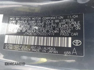 2005 Scion tC z VIN JTKDE167750027919, wystawiony jako IAAI lot #42047588 z przebiegiem 132 831 mil mil oraz . Historia ofert i sprzedaży dostępna na DreamBid. Obrazek 9.