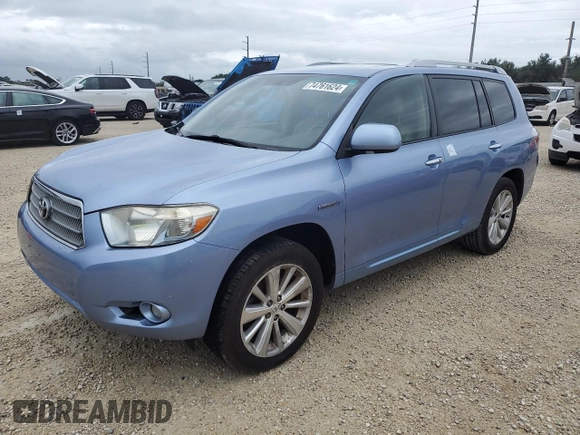 2009 Toyota Highlander Hybrid Limited with VIN JTEEW44A092026481, listed as a Copart auction lot 74761624 with 0 mi miles and Non Repairable. Bid and sale history available at carsss.com. Image 1.