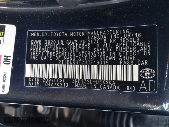 2017 Toyota Corolla L с VIN 2T1BURHE2HC749319, выставлен на аукционе IAAI как лот 42152504 с пробегом 192 171 миль миль и . История ставок и продаж доступна на DreamBid. Изображение 9.