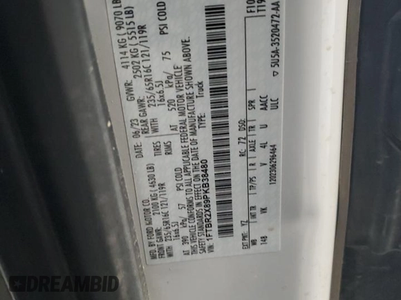 2023 Ford Transit Cargo with VIN 1FTBR2X89PKB38480, listed as a Copart auction lot 54504405 with 70,337 mi miles and Clean Title. Bid and sale history available at DreamBid. Image 13.