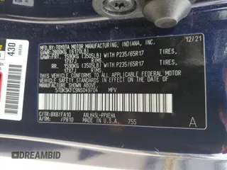 2022 Toyota Sienna LE z VIN 5TDKSKFC9NS049704, wystawiony jako Copart lot #41782995 z przebiegiem 8 014 mil mil oraz Szkoda całkowita • Salvage title. Historia ofert i sprzedaży dostępna na DreamBid. Obrazek 14.