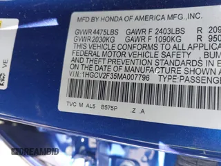 2021 Honda Accord Sport with VIN 1HGCV2F35MA007796, listed as a IAAI auction lot 42626967 with 44,168 mi miles and . Bid and sale history available at DreamBid. Image 9.