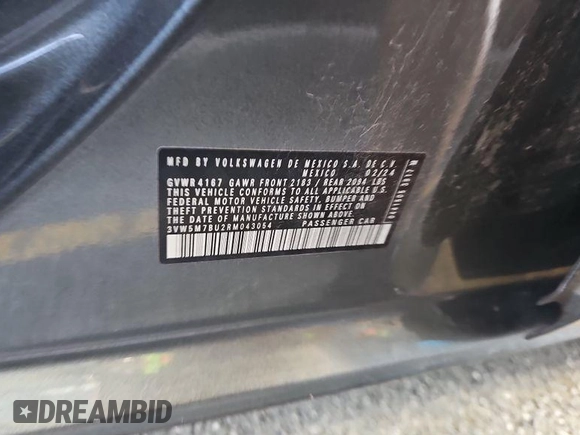 2024 Volkswagen Jetta S with VIN 3VW5M7BU2RM043054, listed as a IAAI auction lot 42852875 with 27,670 mi miles and . Bid and sale history available at DreamBid. Image 22.