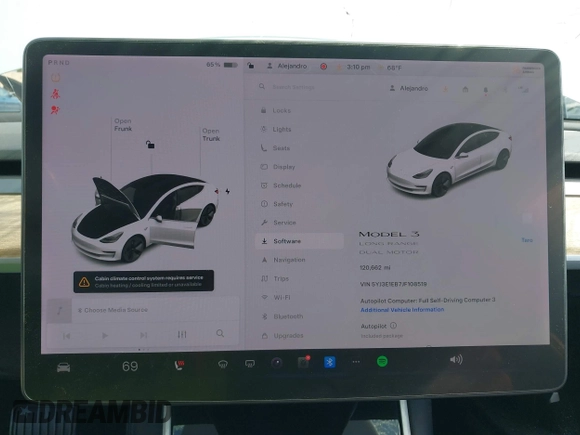 2018 Tesla Model 3 Long Range Battery with VIN 5YJ3E1EB7JF108519, listed as a IAAI auction lot 41835266 with 120,662 mi miles and . Bid and sale history available at DreamBid. Image 18.