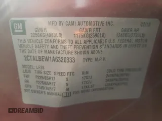 2010 GMC Terrain SLE-1 with VIN 2CTALBEW1A6320333, listed as a Copart auction lot 50218905 with 158,095 mi miles and Non Repairable. Bid and sale history available at carsss.com. Image 12.