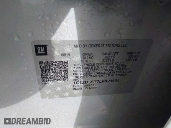 2020 Chevrolet Malibu LT with VIN 1G1ZD5ST7LF020904, listed as a IAAI auction lot 41543678 with Not Provided miles and . Bid and sale history available at DreamBid. Image 9.
