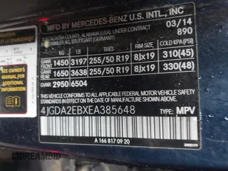 2014 Mercedes-Benz M 350 with VIN 4JGDA2EBXEA385648, listed as a IAAI auction lot 41949867 with 228,140 mi miles and . Bid and sale history available at DreamBid. Image 9.