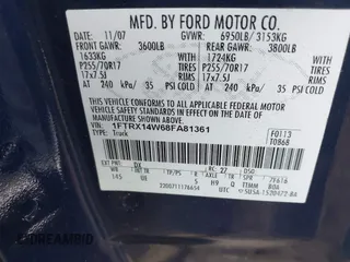 2008 Ford F-150 STX with VIN 1FTRX14W68FA81361, listed as a IAAI auction lot 41801367 with 146,240 mi miles. Bid and sale history available at carsss.com. Image 9.