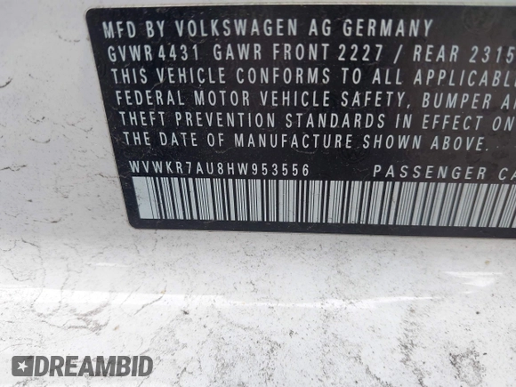 2017 Volkswagen Golf SE с VIN WVWKR7AU8HW953556, выставлен на аукционе IAAI как лот 42201220 с пробегом 74 711 миль миль и . История ставок и продаж доступна на DreamBid. Изображение 9.
