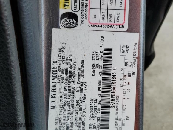 2012 Ford Fusion SEL with VIN 3FAHP0JG6CR184610, listed as a Copart auction lot 46237745 with 183,954 mi miles and Salvage Title. Bid and sale history available at carsss.com. Image 12.