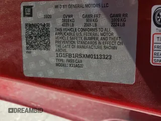2021 Chevrolet Camaro 1LT with VIN 1G1FB1RSXM0113323, listed as a Copart auction lot 54583715 with 39,544 mi miles and Salvage title. Bid and sale history available at DreamBid. Image 12.