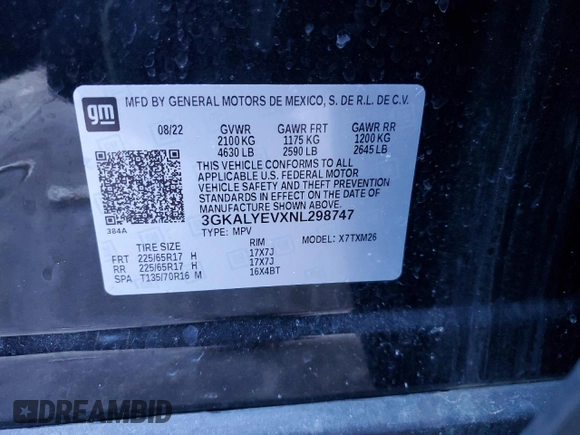 2022 GMC Terrain AT4 with VIN 3GKALYEVXNL298747, listed as a Copart auction lot 89106525 with 32,852 mi miles and Salvage Title. Bid and sale history available at DreamBid. Image 13.