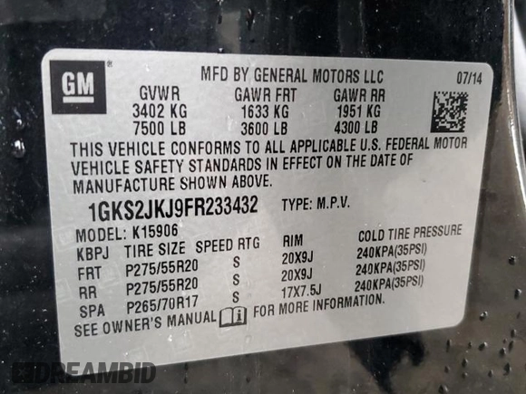 2015 GMC Yukon XL Denali with VIN 1GKS2JKJ9FR233432, listed as a Copart auction lot 47565685 with 206,716 mi miles and Salvage Title. Bid and sale history available at carsss.com. Image 14.