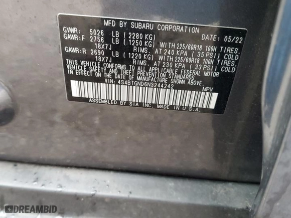2022 Subaru Outback Limited XT with VIN 4S4BTGND6N3244242, listed as a Copart auction lot 44070685 with 17,111 mi miles and Salvage Title. Bid and sale history available at carsss.com. Image 13.