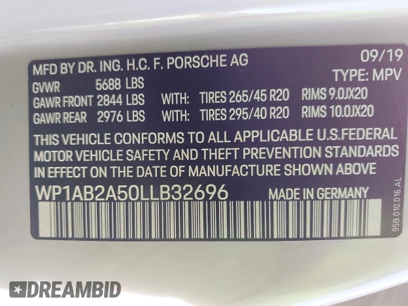 2020 Porsche Macan S с VIN WP1AB2A50LLB32696, выставлен на аукционе IAAI как лот 41831207 с пробегом 41 598 миль миль и . История ставок и продаж доступна на DreamBid. Изображение 9.