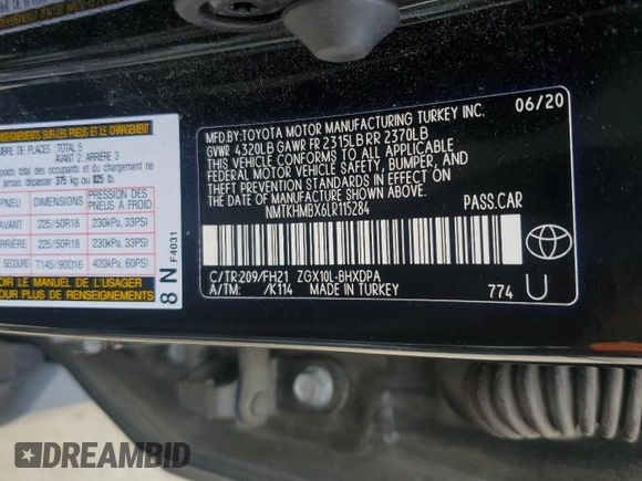 2020 Toyota C-HR LE z VIN NMTKHMBX6LR115284, wystawiony jako Copart lot #55139135 z przebiegiem 25 127 mil mil oraz Szkoda całkowita • Salvage title. Historia ofert i sprzedaży dostępna na DreamBid. Obrazek 12.
