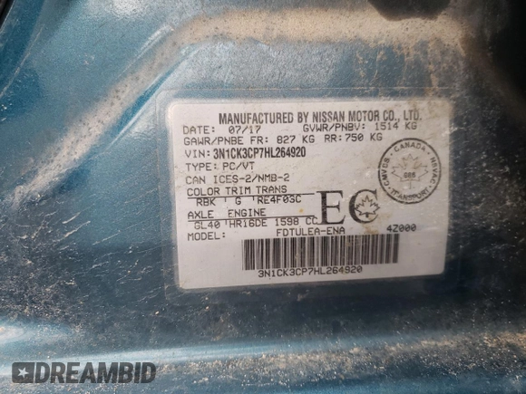 2017 Nissan Micra S z VIN 3N1CK3CP7HL264920, wystawiony jako Copart lot #37605523 z przebiegiem 137 294 mil mil oraz . Historia ofert i sprzedaży dostępna na DreamBid. Obrazek 14.