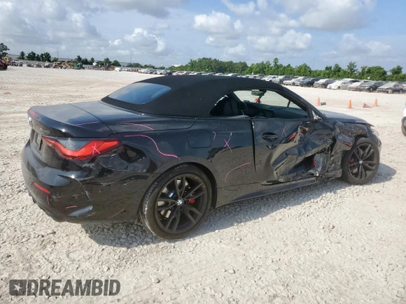 2023 BMW 4 Series M440i with VIN WBA53AT06PCM44083, listed as a Copart auction lot 58314465 with Not provided miles and Salvage title. Bid and sale history available at DreamBid. Image 3.
