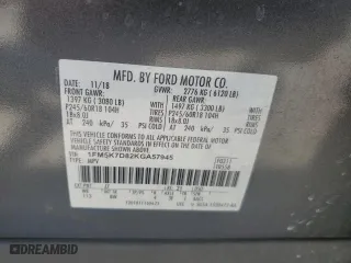 2019 Ford Explorer XLT with VIN 1FM5K7D82KGA57945, listed as a Copart auction lot 48569455 with 160,970 mi miles and Salvage Title. Bid and sale history available at carsss.com. Image 14.