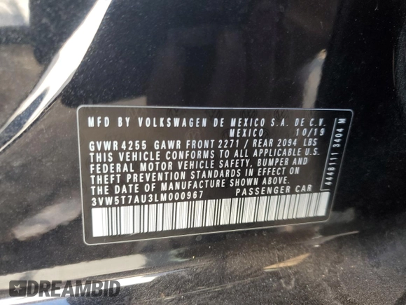 2020 Volkswagen GTI S с VIN 3VW5T7AU3LM000967, выставлен на аукционе Copart как лот 77478844 с пробегом 35 817 миль миль и Списание • Salvage title. История ставок и продаж доступна на DreamBid. Изображение 12.