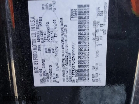 2002 Ford F-150 XL with VIN 1FTRX17L42NB06983, listed as a Copart auction lot 54172855 with 150,243 mi miles and Salvage title. Bid and sale history available at DreamBid. Image 13.