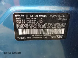 2024 Mitsubishi Mirage ES z VIN ML32AUHJ6RH000242, wystawiony jako Copart lot #52795295 z przebiegiem 8 978 mil mil oraz Szkoda całkowita • Salvage title. Historia ofert i sprzedaży dostępna na DreamBid. Obrazek 13.